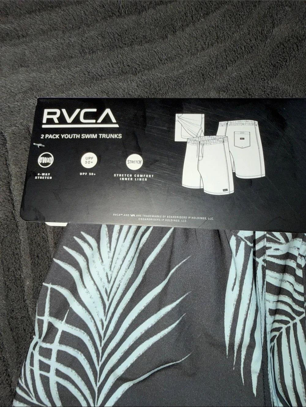RVCA Light Blue Shark & Palm Youth Swim Shorts